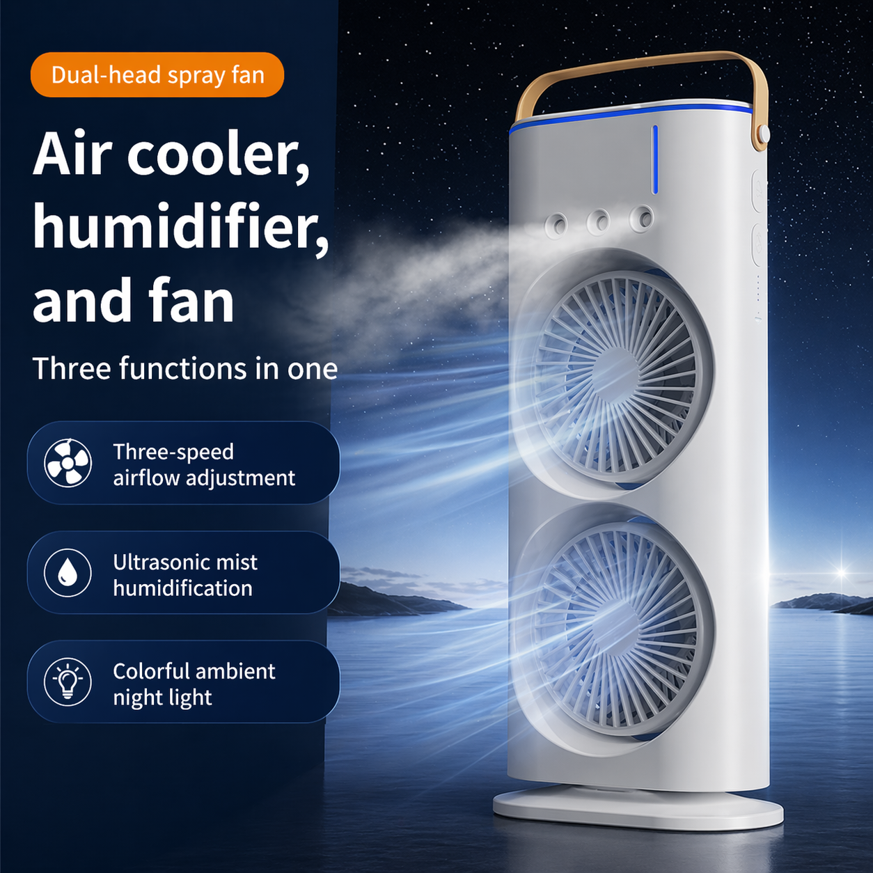 AeroMist Pro™ – 3-in-1 Smart Cooling Fan
